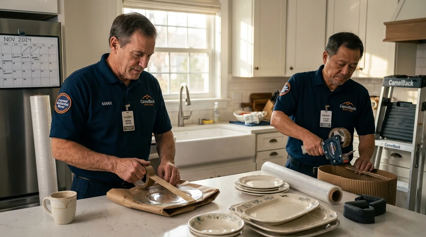 Professional crew packing kitchen dishware in Fairbanks, AK